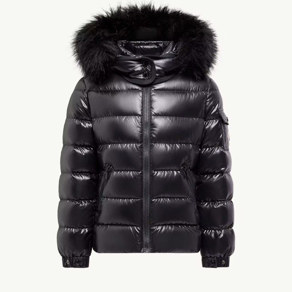 Moncler Black Kids Jacket with Fur Hood